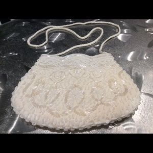 White pearl beaded evening bag